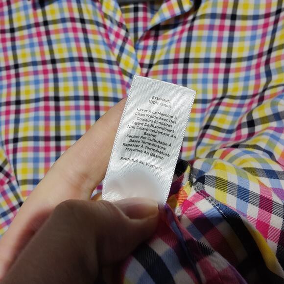 Talbots Women's Sz 3X Rainbow Plaid Button Up Shirt Cotton Colorful - Picture 5 of 6